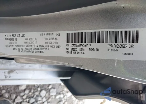 2015 Chrysler 200 Limited z USA, uszkodzony, nr VIN 1C3CCCAB3FN701217